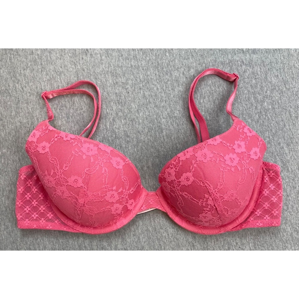 Victorias Secret Bra Womens 34C Pink Lace Lightly Lined Demi Adjustable Strap‎
